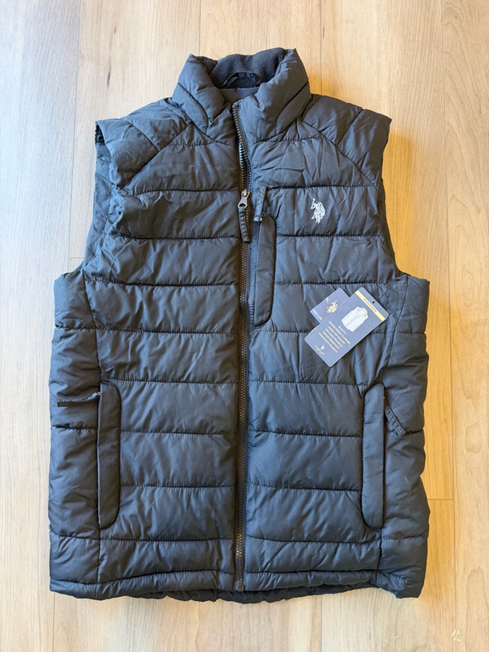 U.S. Polo Assn. Men’s Black Quilted Puffer Vest with Logo